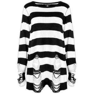 On Hold - Killstar Pugsley Knit Sweater Top Black White Stripe